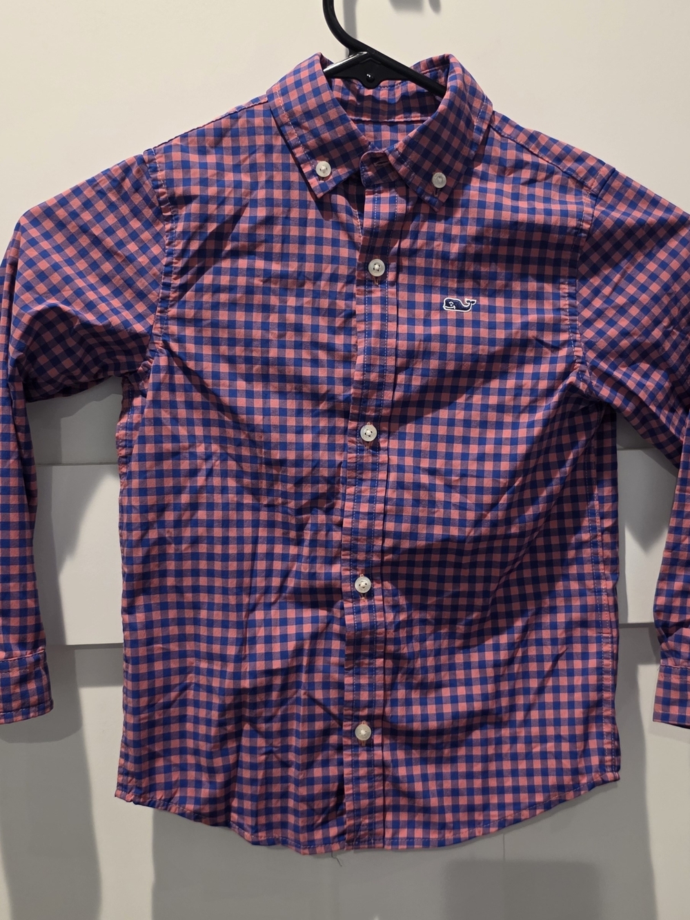 Vineyard Vines Performance Long Sleeve Shirt Size: 4T Gingham Pink Blue Vacation